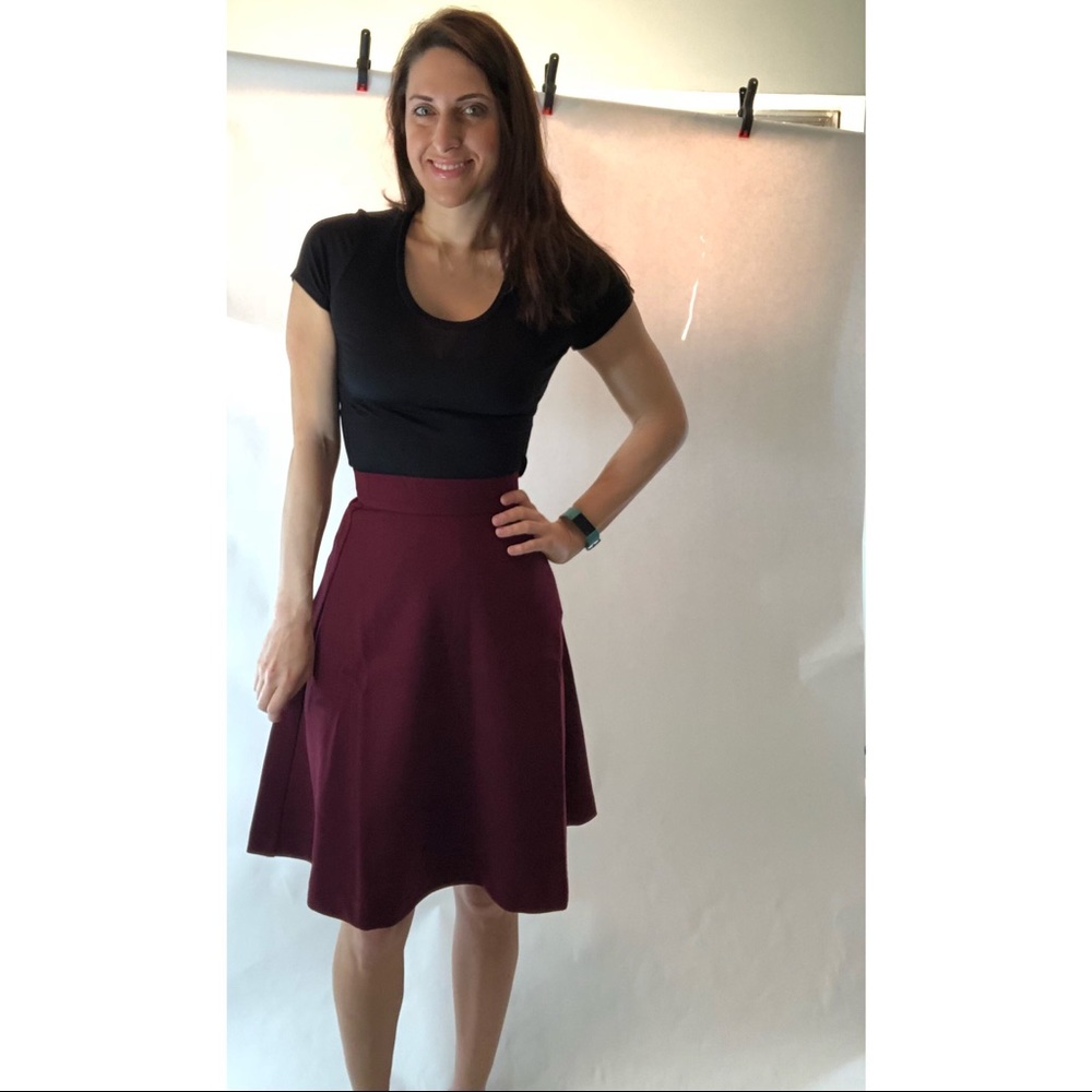High-Waisted Midi A-Line Maroon Skirt NWT